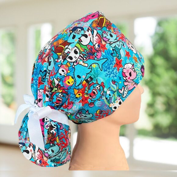 Toki-Doki Unicorn~ Ponytail Scrub Cap, Surgical Hat, OR, RN,CNA, gifts. - Picture 2 of 5